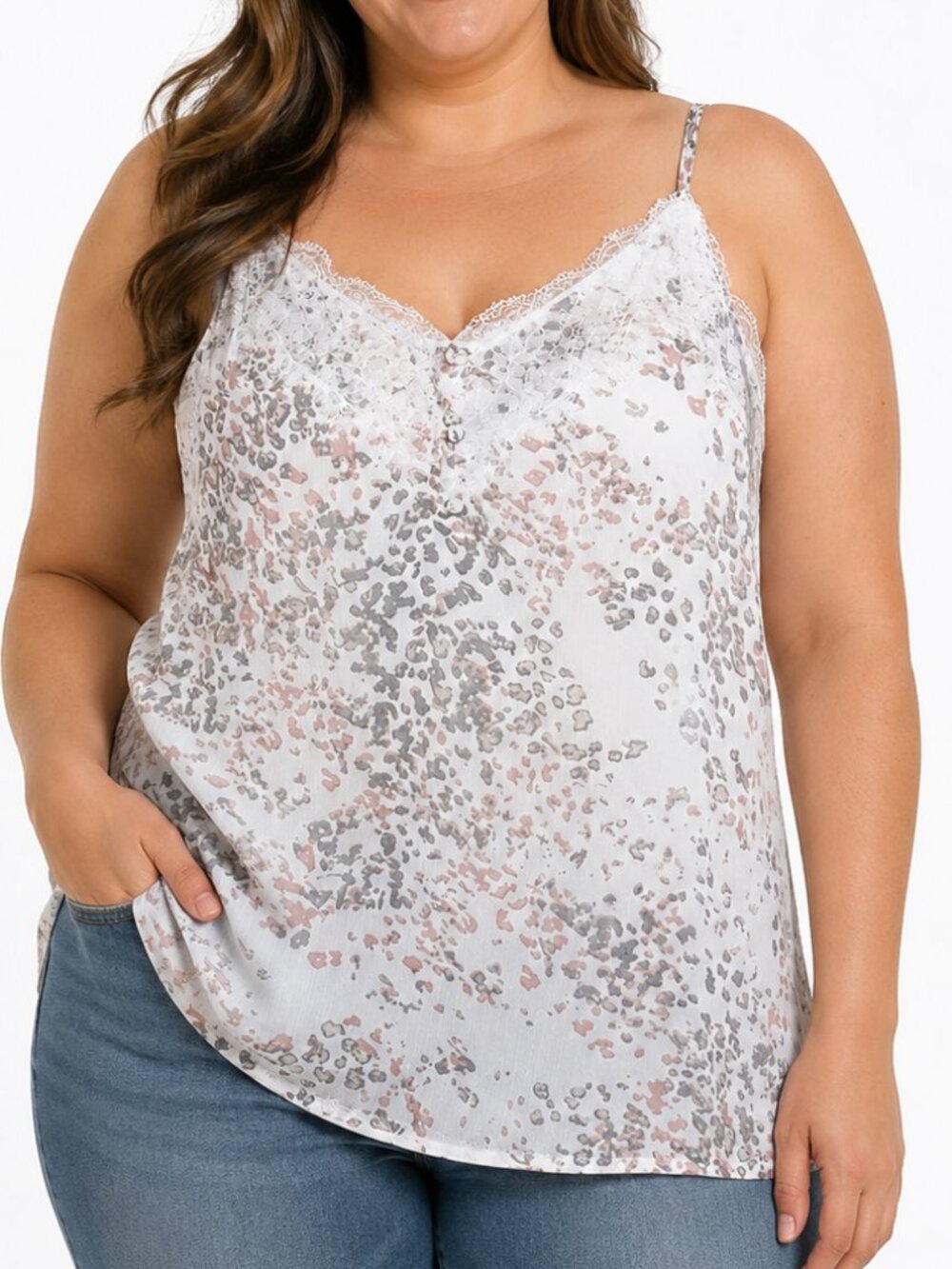 Ricki's Lace Trim Camisole XL Lined Adjustable Strap Tank Blush Animal Print